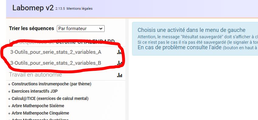 Sélection de la séquence sur Labomep